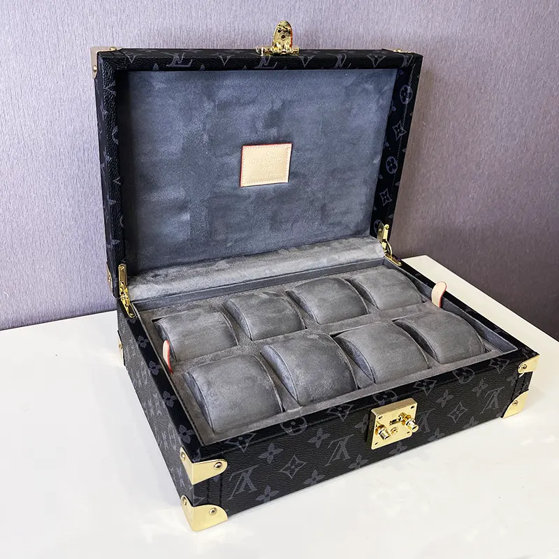 8 Slots Louis Vuitton Watch Organizer Black Leather Box And Gift Case